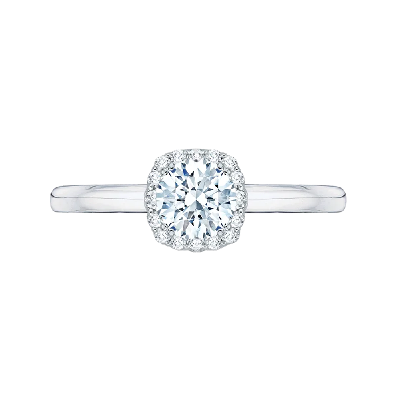 14K White Gold Round Cut Diamond Halo Engagement Ring