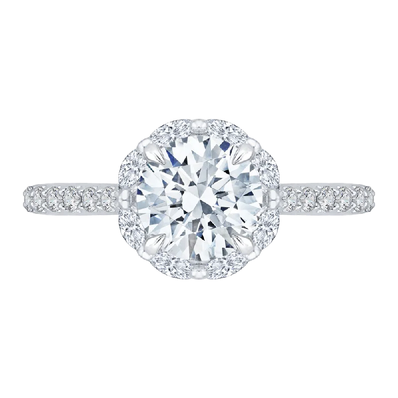 14K White Gold Round Cut Diamond Halo Engagement Ring (Semi Mount)