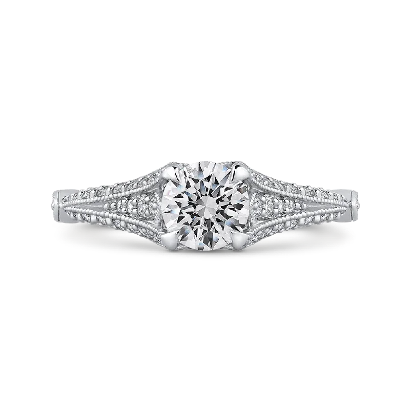 14K White Gold Round Cut Diamond Vintage Engagement Ring