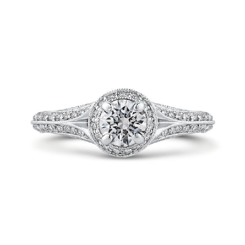 14K White Gold Round Cut Diamond Vintage Engagement Ring