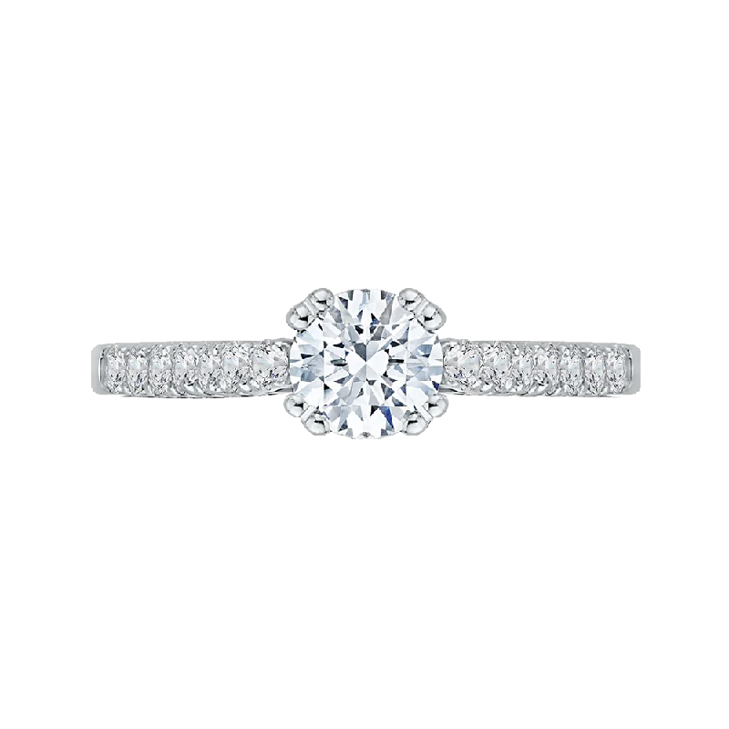 14K White Gold Round Diamond Cathedral Style Engagement Ring