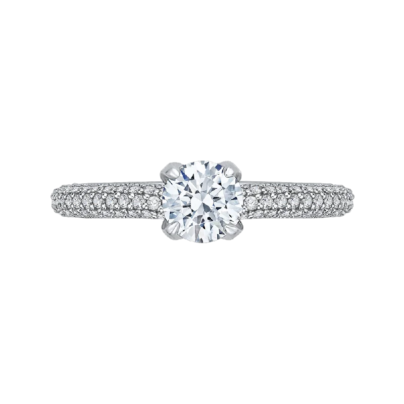 14K White Gold Round Diamond Cathedral Style Engagement Ring