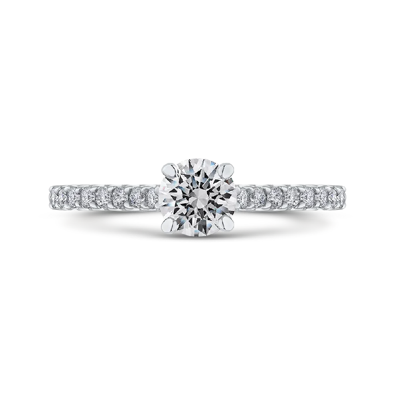 14K White Gold Round Diamond Cathedral Style Engagement Ring