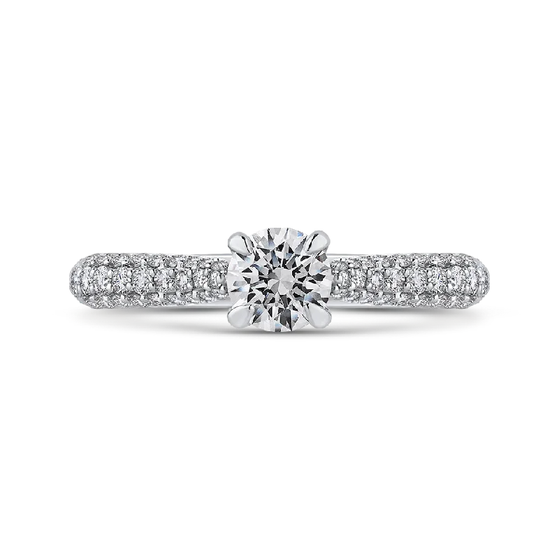 14K White Gold Round Diamond Cathedral Style Engagement Ring