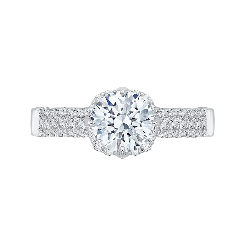 14K White Gold Round Diamond Cathedral Style Engagement Ring (Semi Mount)