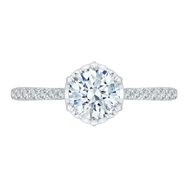 14K White Gold Round Diamond Cathedral Style Engagement Ring (Semi Mount)