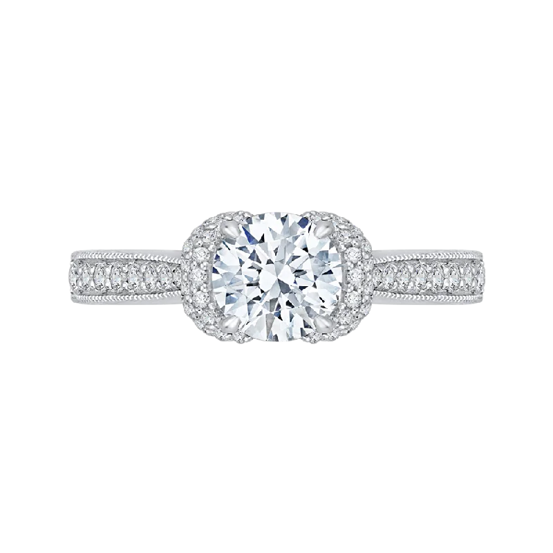 14K White Gold Round Diamond Cathedral Style Engagement Ring (Semi Mount)