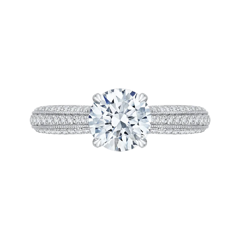 14K White Gold Round Diamond Cathedral Style Engagement Ring (Semi Mount)