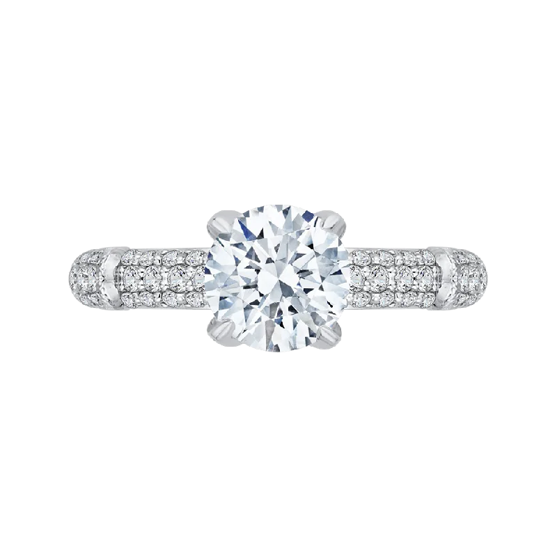 14K White Gold Round Diamond Cathedral Style Engagement Ring (Semi Mount)