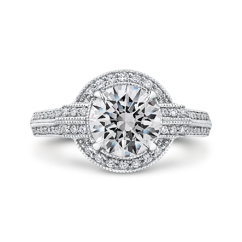 14K White Gold Round Diamond Cathedral Style Engagement Ring (Semi Mount)