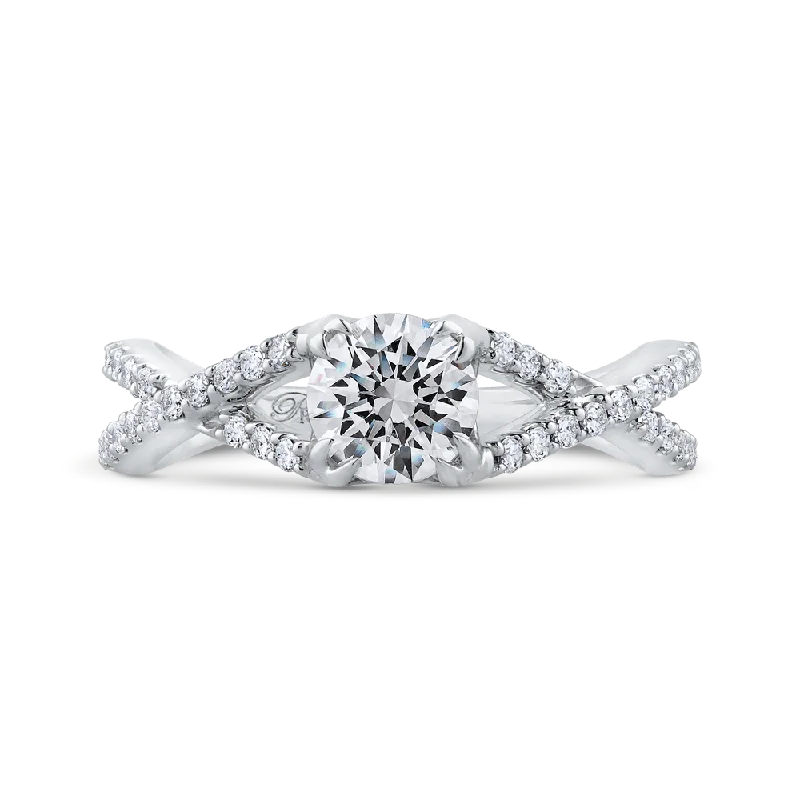 14K White Gold Round Diamond Criss Cross Engagement Ring