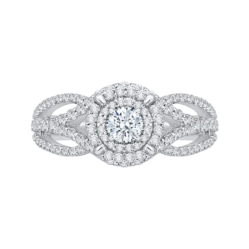 14K White Gold Round Diamond Double Halo Engagement Ring