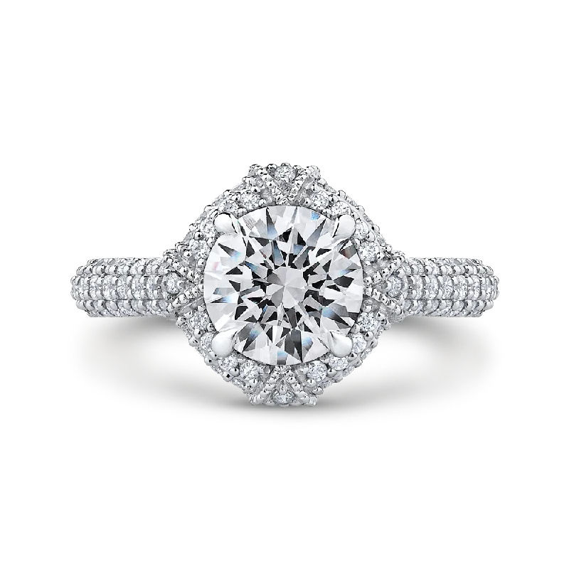 14K White Gold Round Diamond Engagement Ring (Semi Mount)