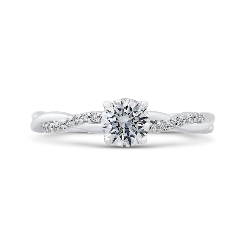 14K White Gold Round Diamond Engagement Ring with Crossover Shank