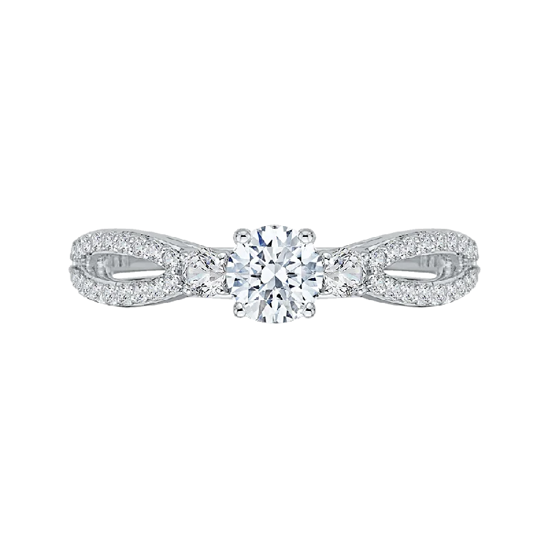 14K White Gold Round Diamond Engagement Ring with Split Shank