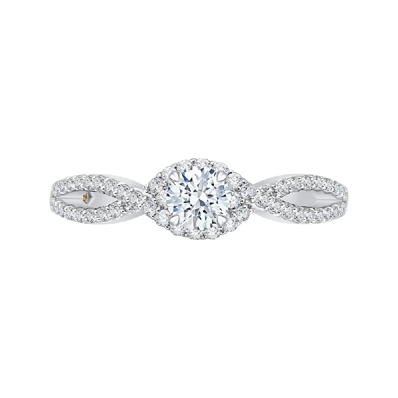 14K White Gold Round Diamond Engagement Ring with Split Shank