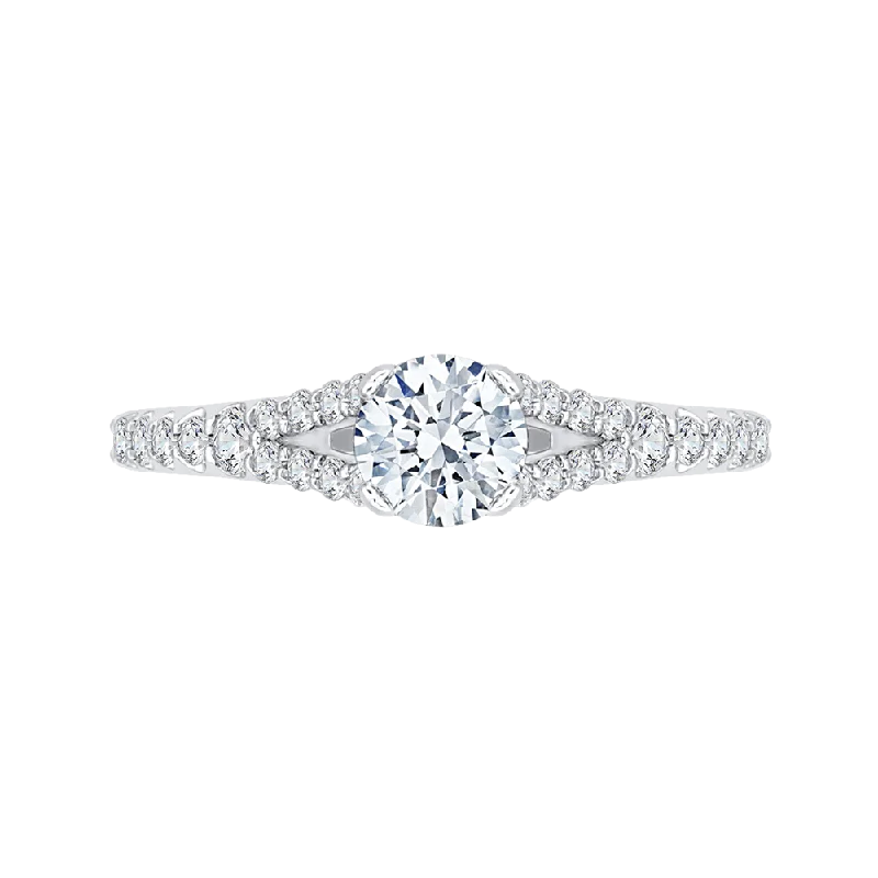 14K White Gold Round Diamond Engagement Ring with Split Shank