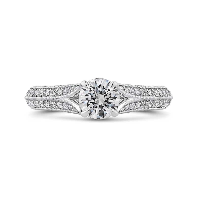 14K White Gold Round Diamond Engagement Ring with Split Shank