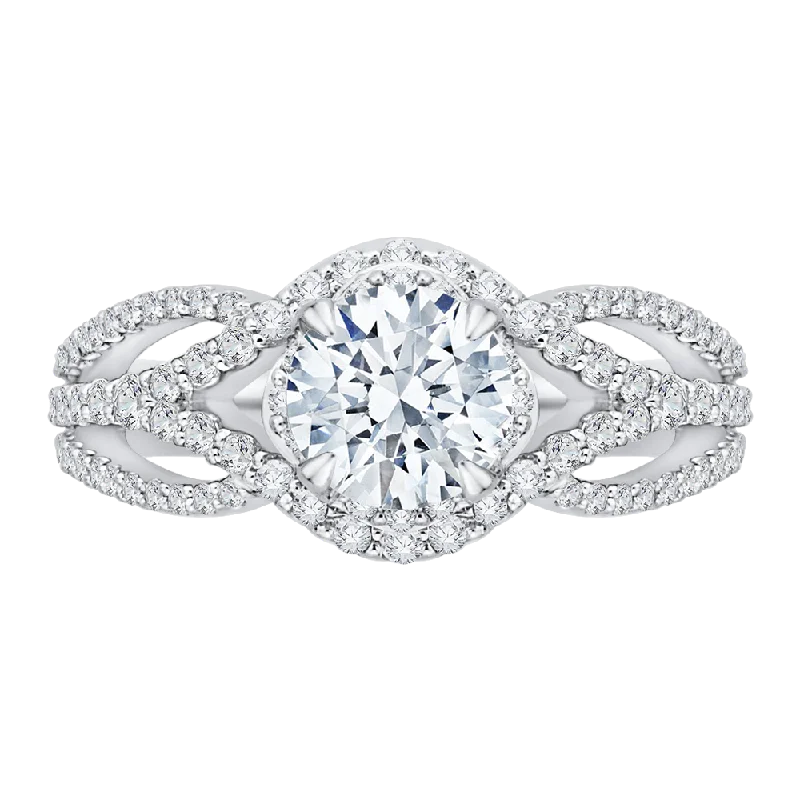 14K White Gold Round Diamond Engagement Ring with Split Shank (Semi Mount)