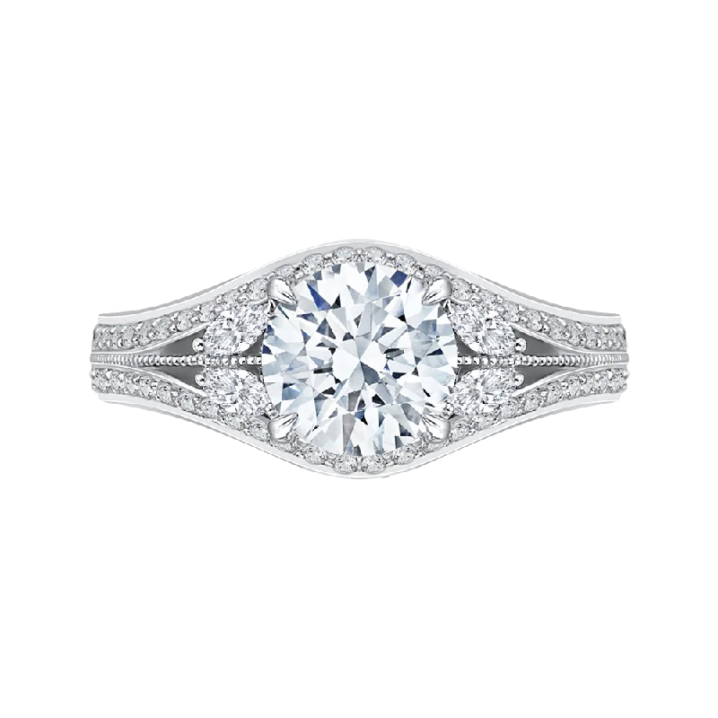 14K White Gold Round Diamond Engagement Ring with Split Shank (Semi Mount)