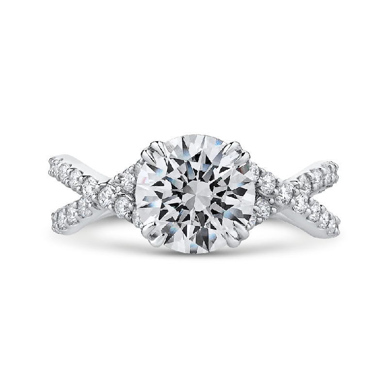 14K White Gold Round Diamond Engagement Ring with Split Shank (Semi Mount)