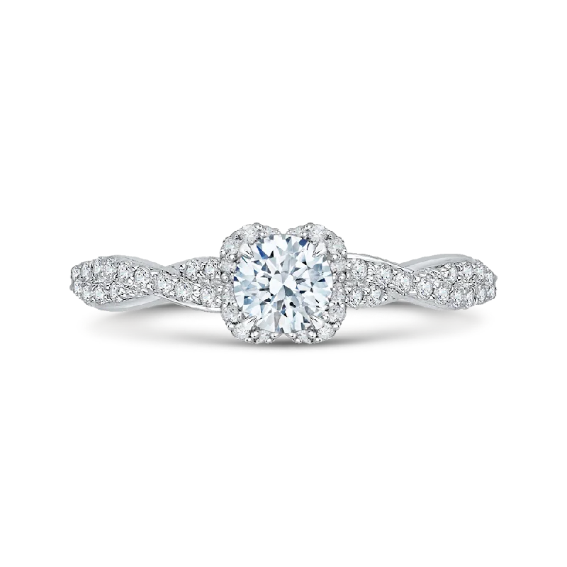 14K White Gold Round Diamond Floral Engagement Ring