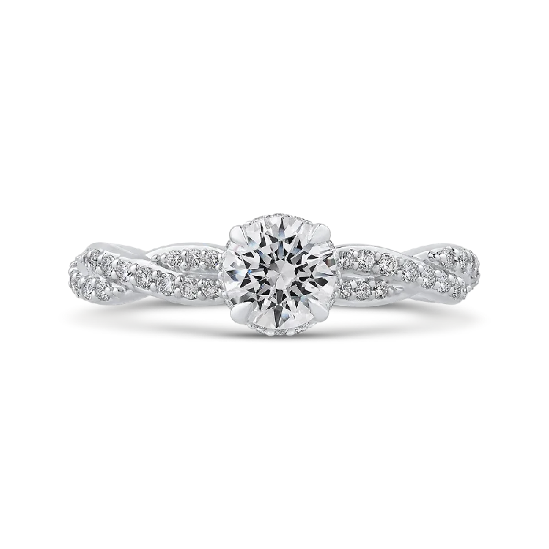 14K White Gold Round Diamond Floral Engagement Ring