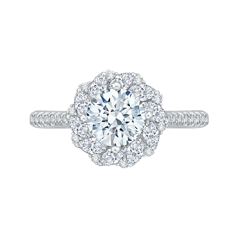 14K White Gold Round Diamond Floral Engagement Ring (Semi Mount)