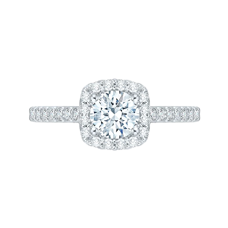 14K White Gold Round Diamond Halo Engagement Ring