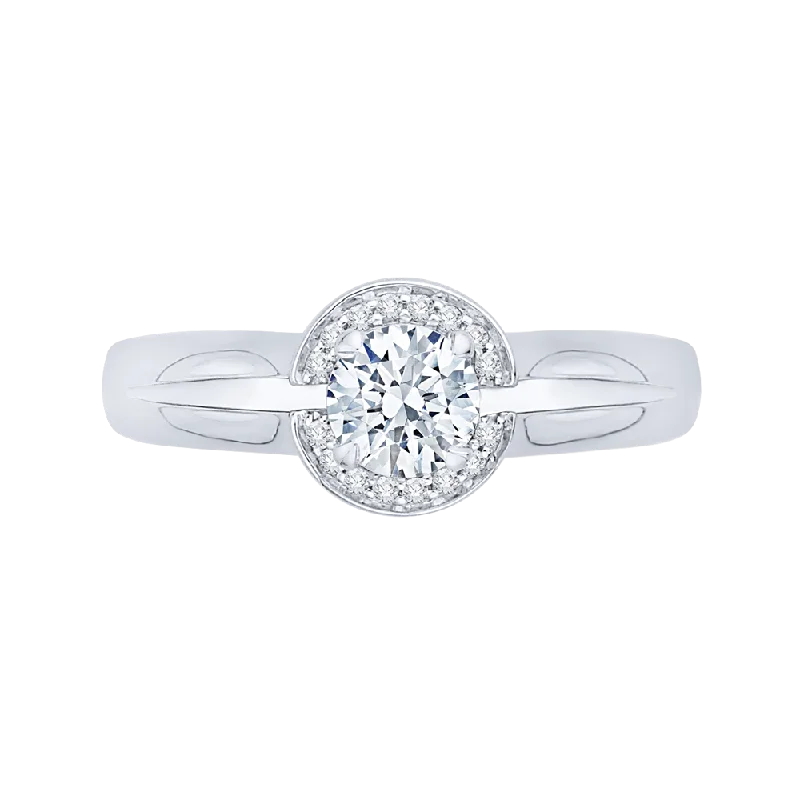 14K White Gold Round Diamond Halo Engagement Ring