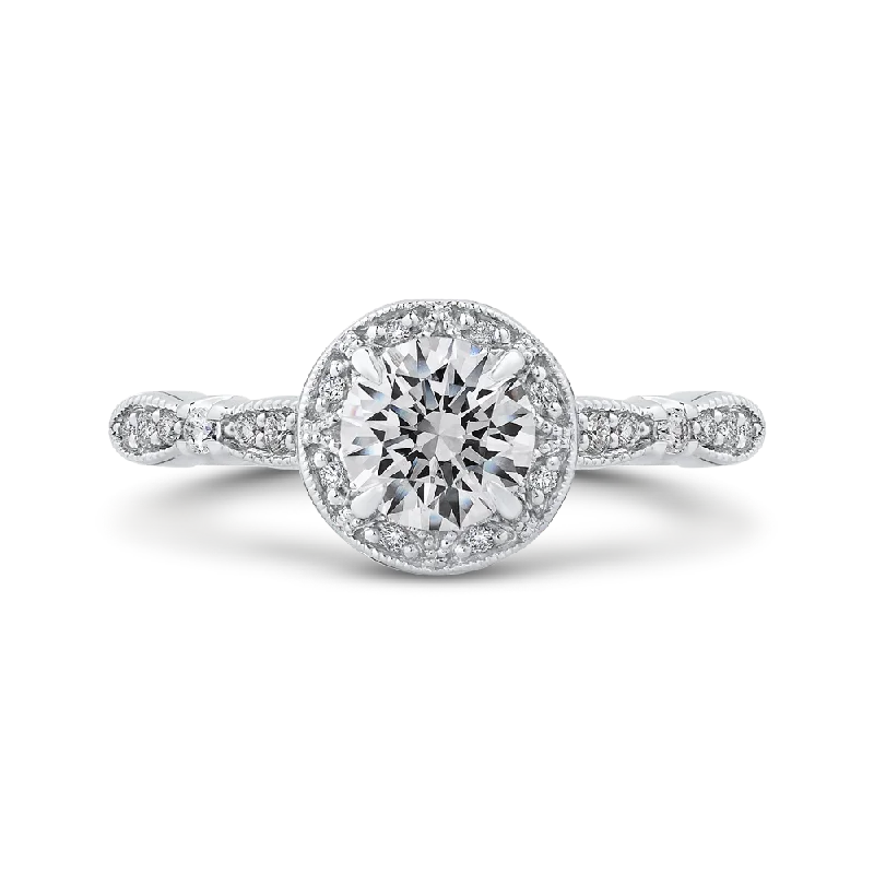 14K White Gold Round Diamond Halo Engagement Ring