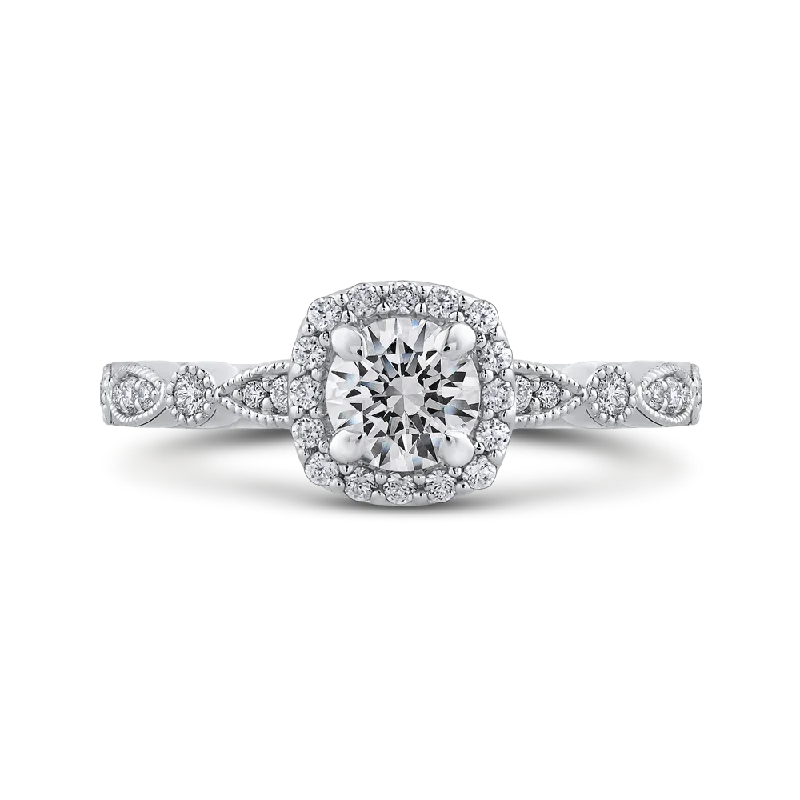 14K White Gold Round Diamond Halo Engagement Ring