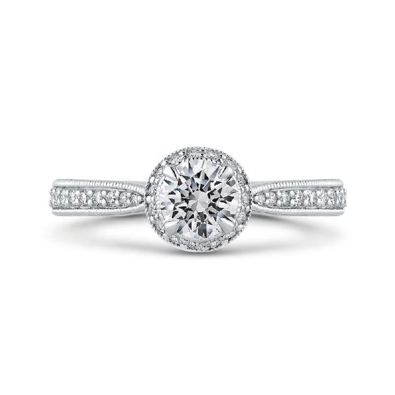 14K White Gold Round Diamond Halo Engagement Ring