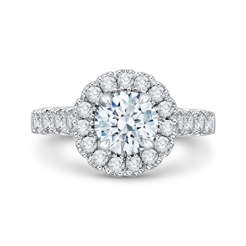 14K White Gold Round Diamond Halo Engagement Ring (Semi Mount)