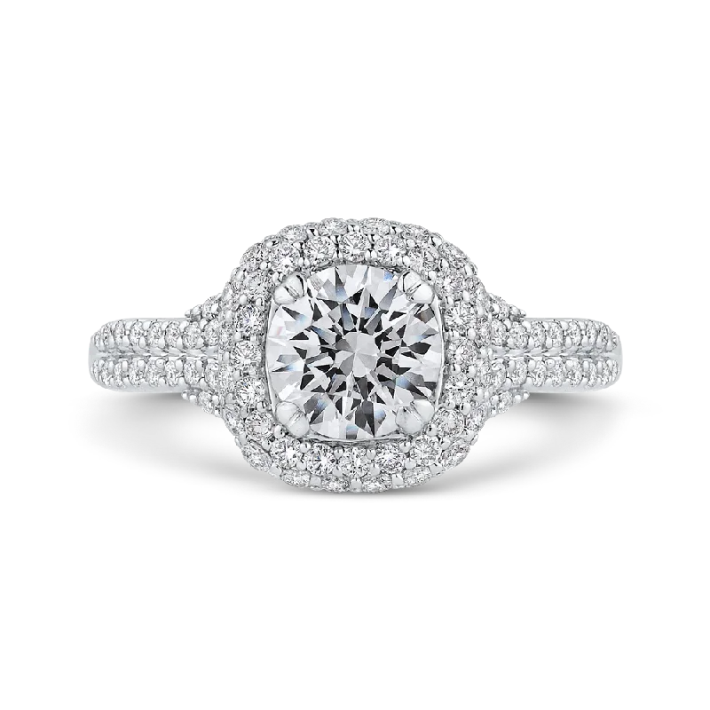 14K White Gold Round Diamond Halo Engagement Ring (Semi Mount)