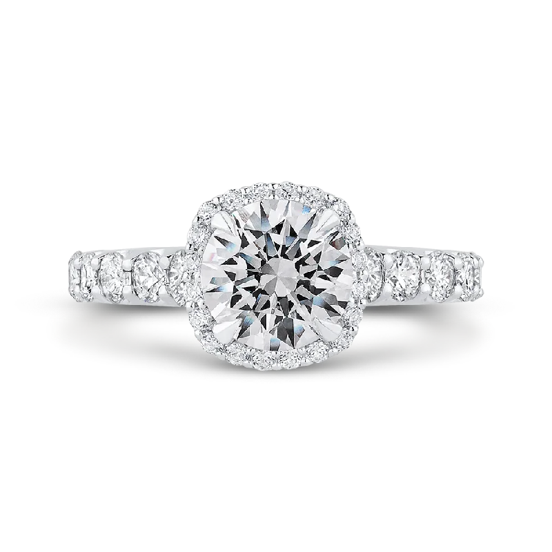 14K White Gold Round Diamond Halo Engagement Ring (Semi Mount)