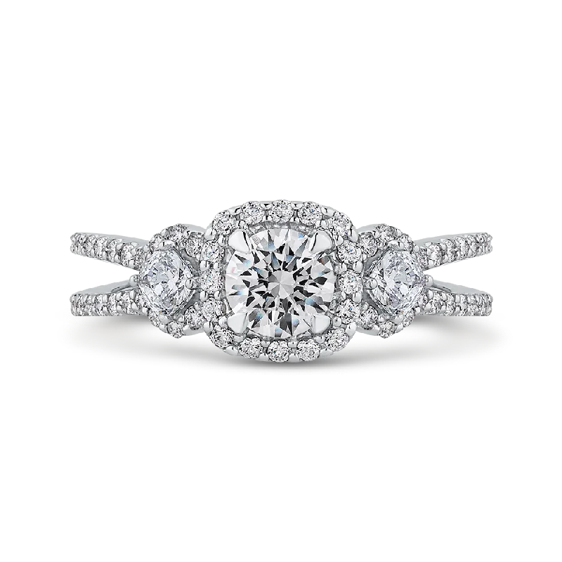 14K White Gold Round Diamond Halo Engagement with Split Shank