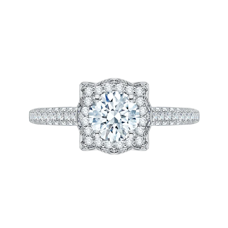 14K White Gold Round Diamond Halo Vintage Engagement Ring