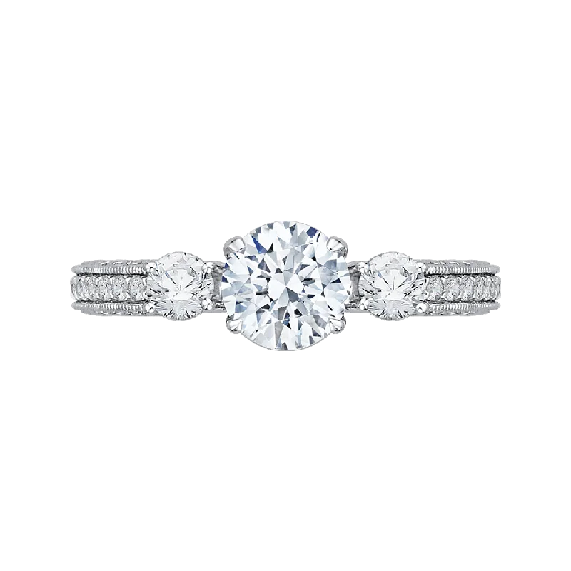 14K White Gold Round Diamond Three Stone Engagement Ring (Semi Mount)