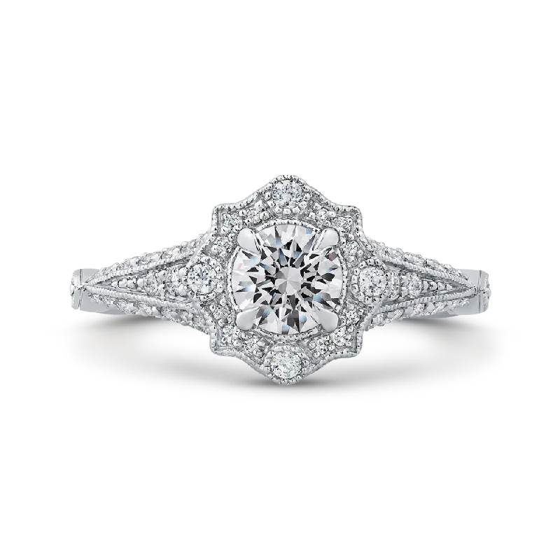 14K White Gold Round Diamond Vintage Halo Vintage Engagement Ring