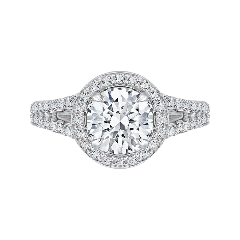 14K White Gold Round Halo Diamond Engagement Ring with Split Shank (Semi Mount)