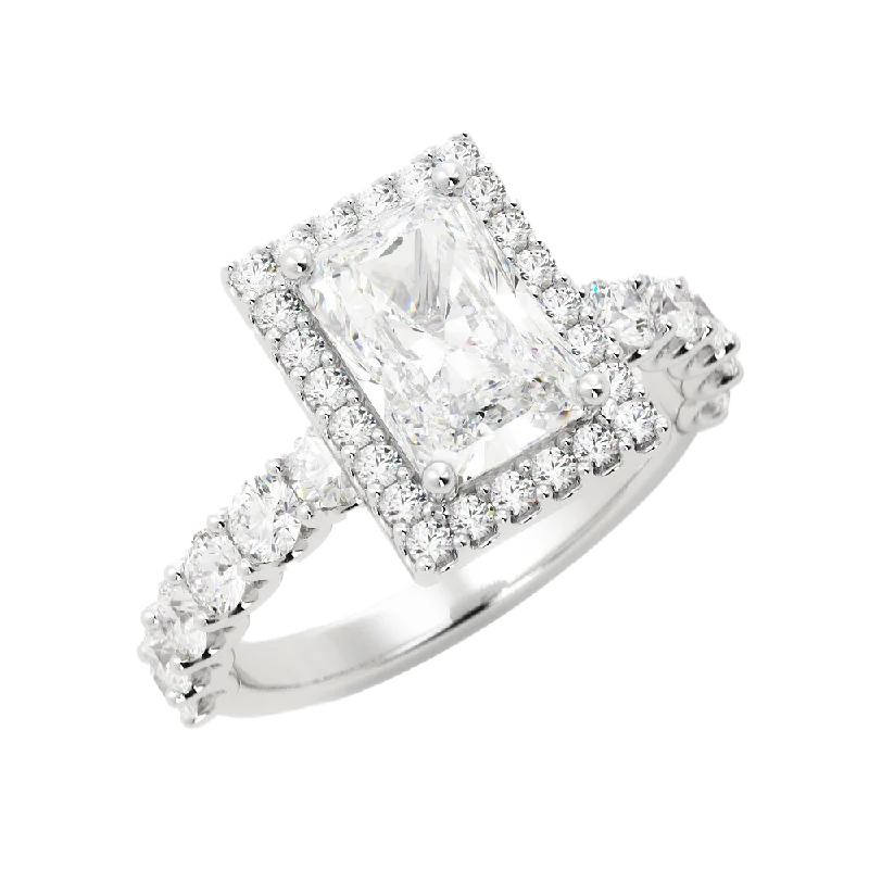 2.7 Carat Radiant Diamond Cut w/ Halo Engagement Ring 14k White Gold