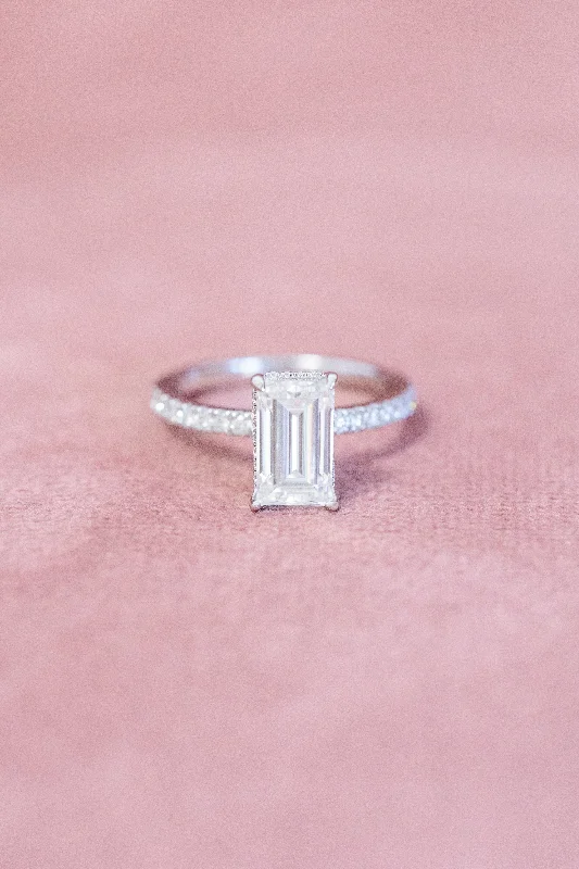 3.75 Carat Emerald Cut Moissanite Engagement Ring 14k White Gold