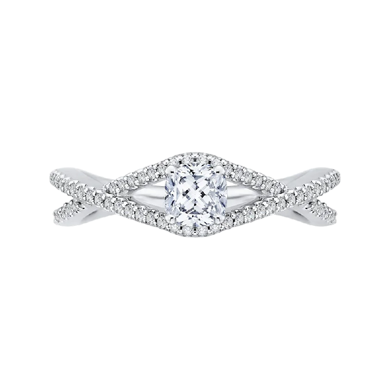 Cushion Diamond Engagement Ring with Split Shank In 14K White Gold