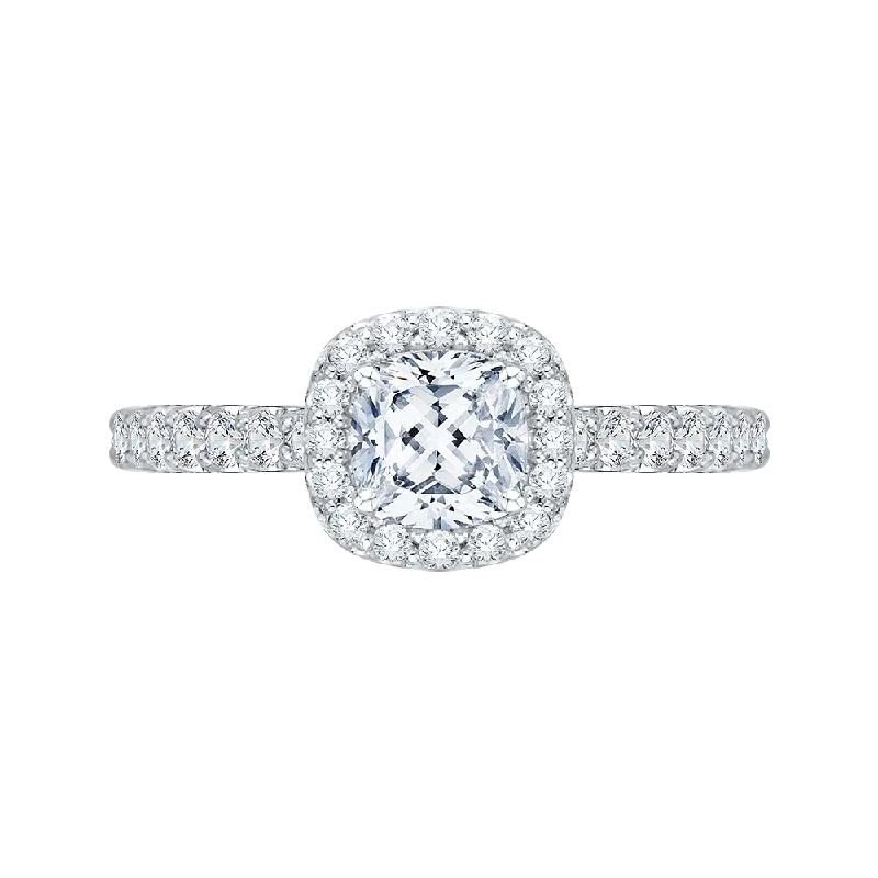 Cushion Diamond Halo Engagement Ring In 14K White Gold