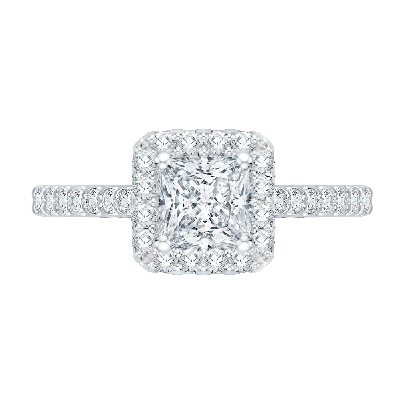 Princess Cut Diamond Halo Engagement Ring with 14K White Gold