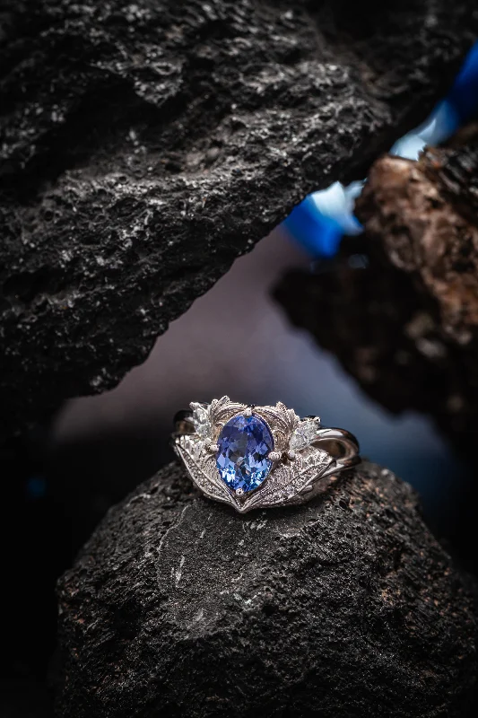 READY TO SHIP: Adonis in 14K white gold, natural tanzanite 8x6 mm, diamonds, RING SIZE 5.5 - 8.5 US