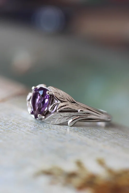 READY TO SHIP: Wisteria in 18K white gold, pear amethyst 7x5 mm, RING SIZE 5.25 - 8.25 US