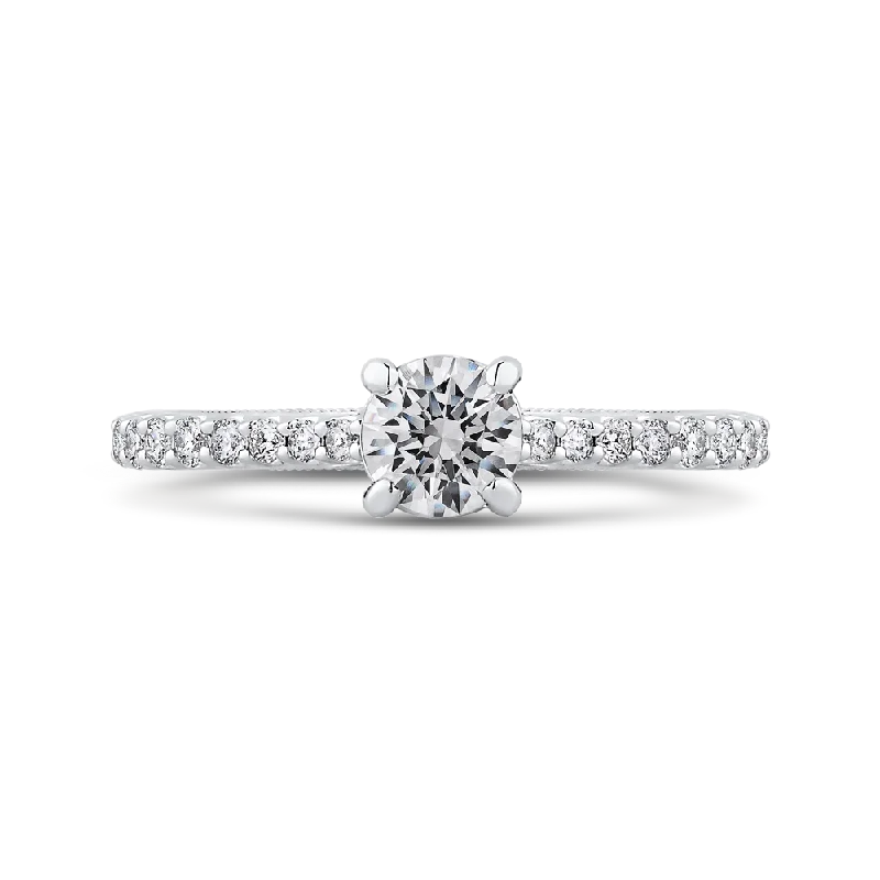 Round Cut Diamond Engagement Ring In 14K White Gold