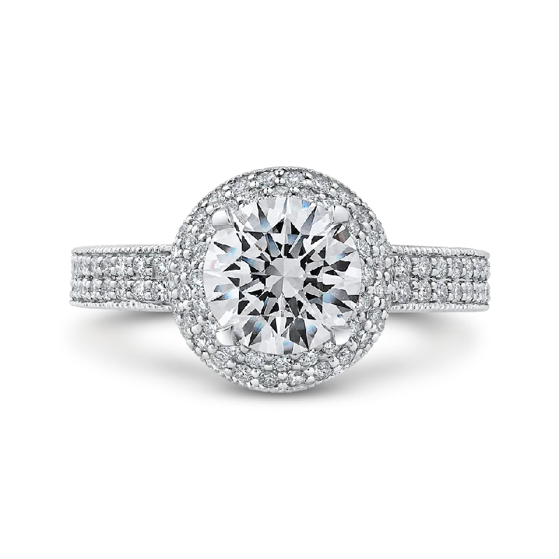 Round Cut Diamond Engagement Ring In 14K White Gold (Semi Mount)